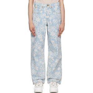 BUTTER Women's Baggy Flowers Jeans Size 32 In Blue